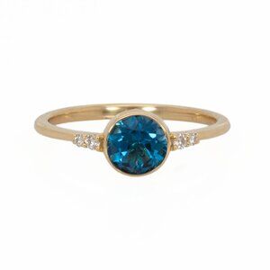 London Blue Topaz Ring in Solid 14K Gold with Natural Diamond Accents